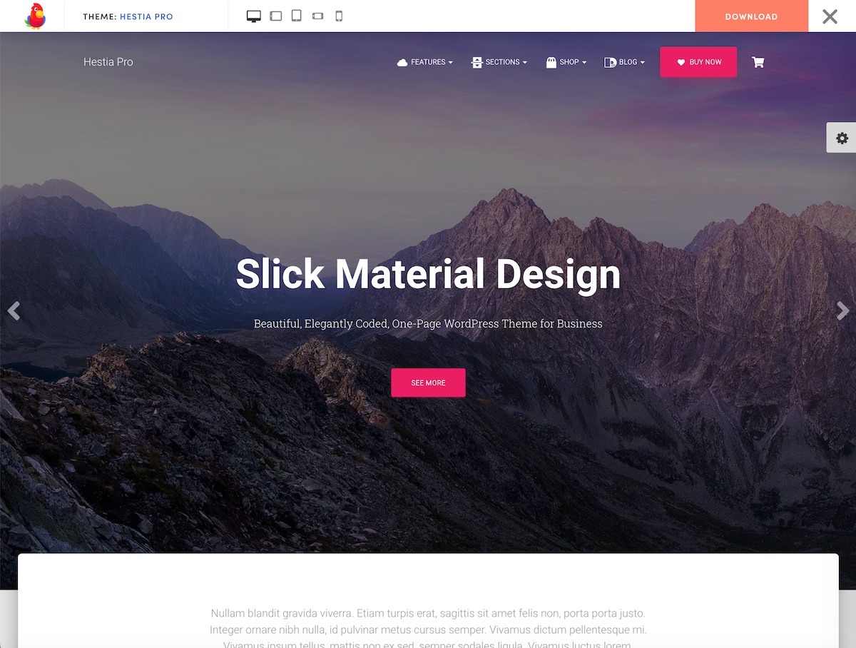 Hestia Pro Material Design WordPress Theme